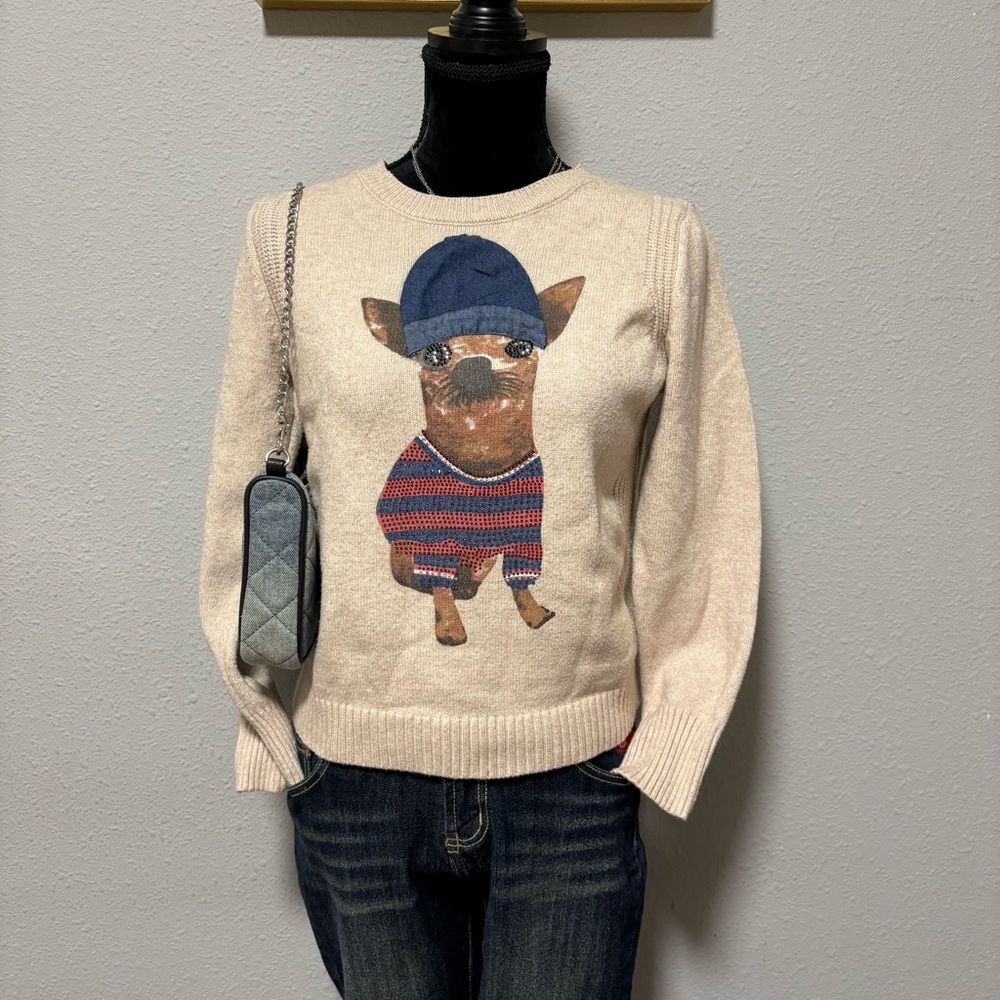 Cliche Chic Cream Sweater with Dog Design